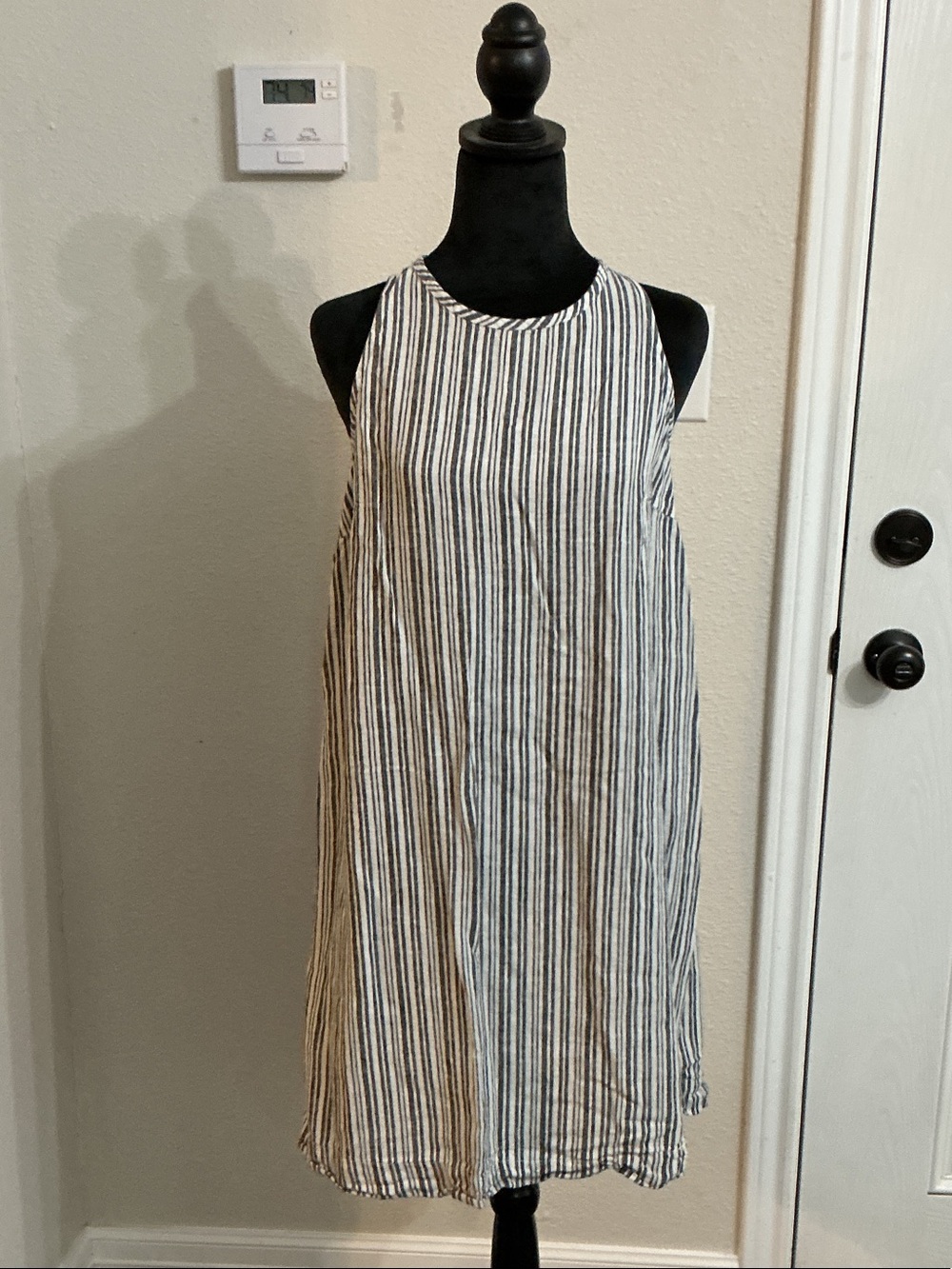 Time and Tru Washed Black and White Striped Sleeveless Midi Dress